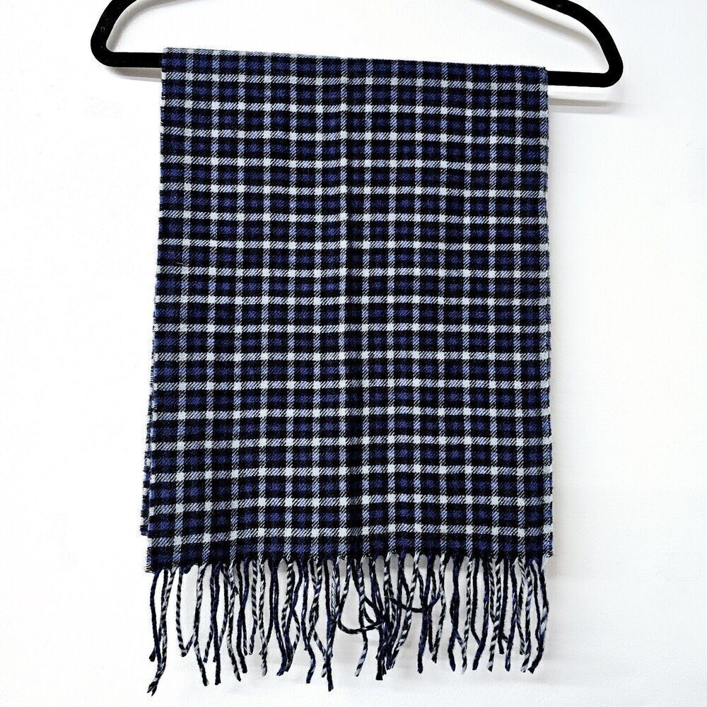 ENZO MANTOVANI  Fringed Blue 100% Cashmere Scarf - 12 X 65 w 4 Inch Fringe